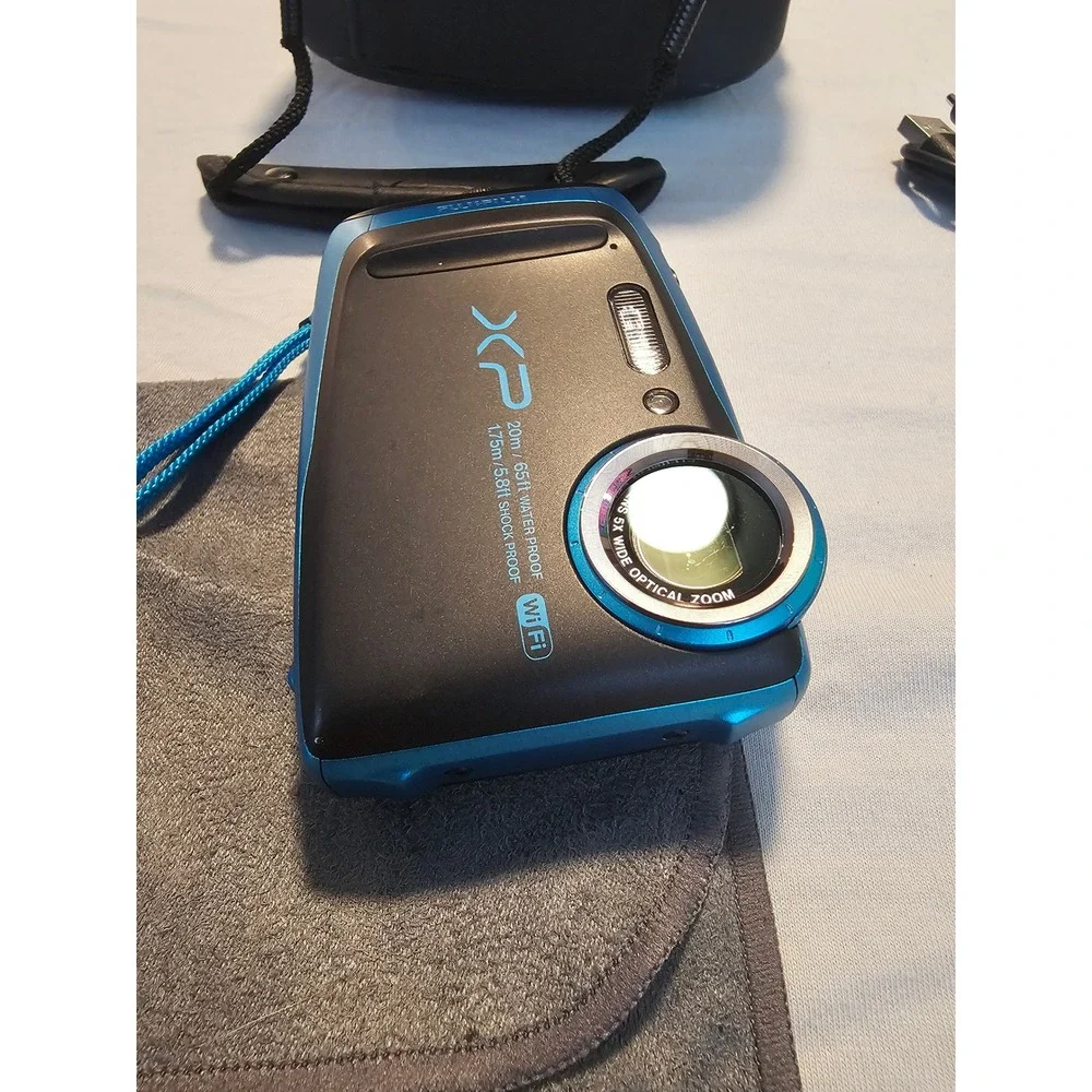 Fujifilm FinePix XP120 Waterproof Digital Camera Blue 16.4MP 5x Zoom WiFi Bundle